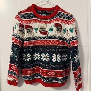 Festive Frenchie Dog Red, Navy and White Holiday Sweater